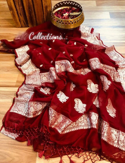 Maroon chiffon Banarsi sari
