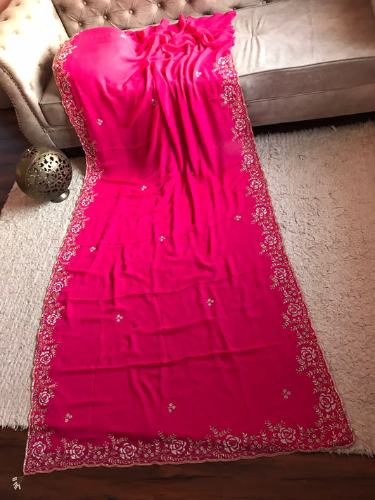 Feather rose zardosi premium saree