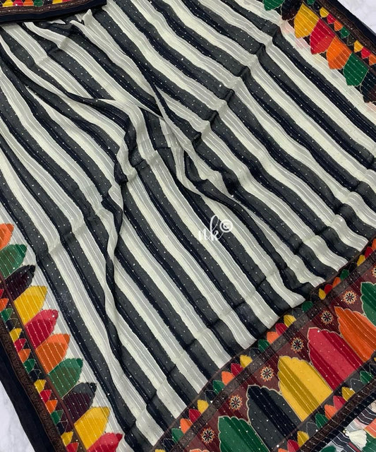Striped gorgette sequins saree