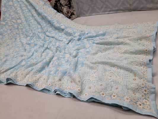 Anas Lucknowi gorgette saree