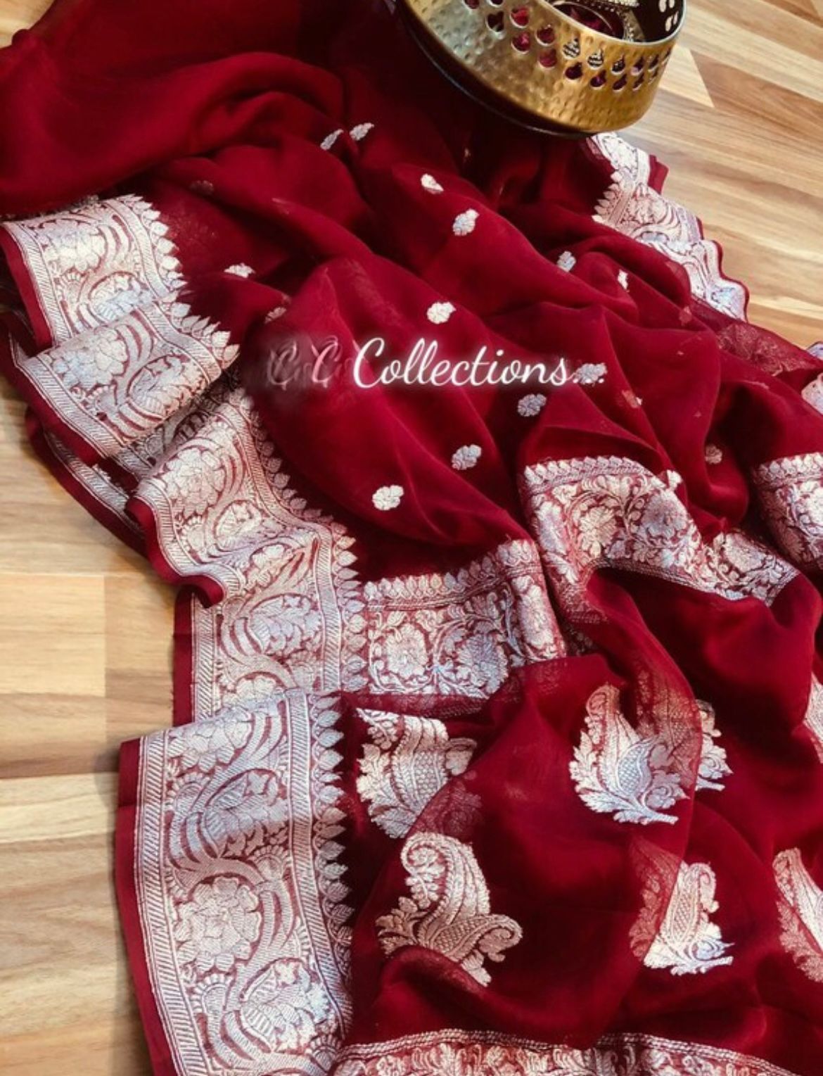 Maroon chiffon Banarsi sari