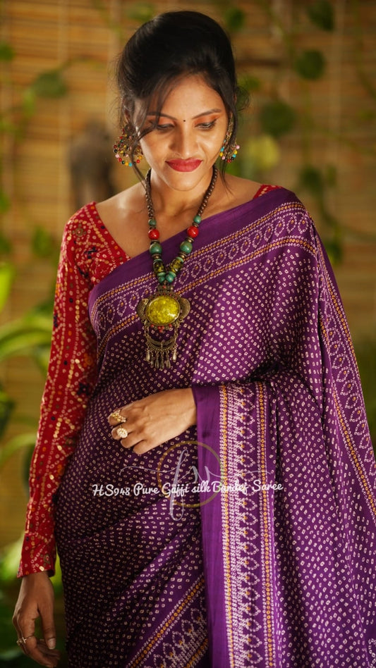 Anisha printed bandhej gajji silk saree