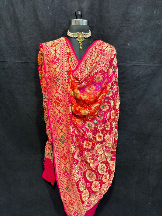Jodha inspired bandhej gorgette Dupatta