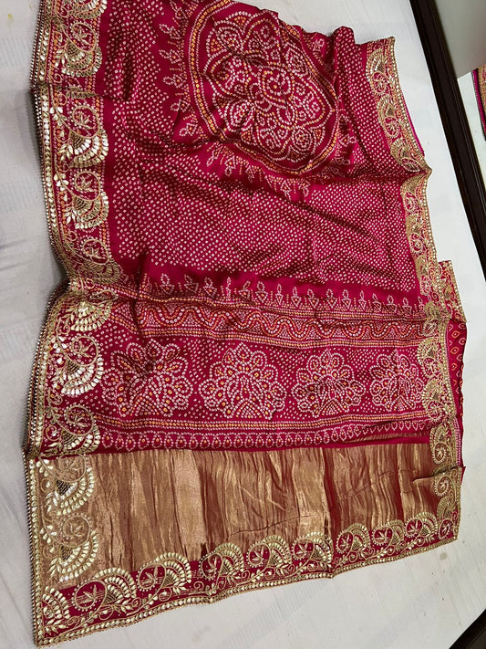 Pink gajji silk gottapatti saree