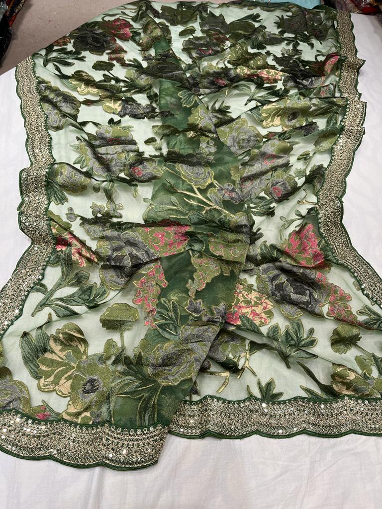 Brasso organza scalloped saree