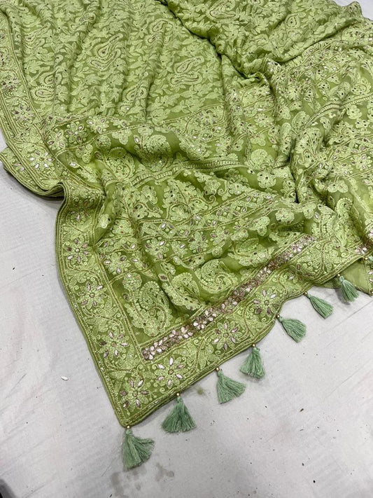 Albeli chikankari gorgette saree