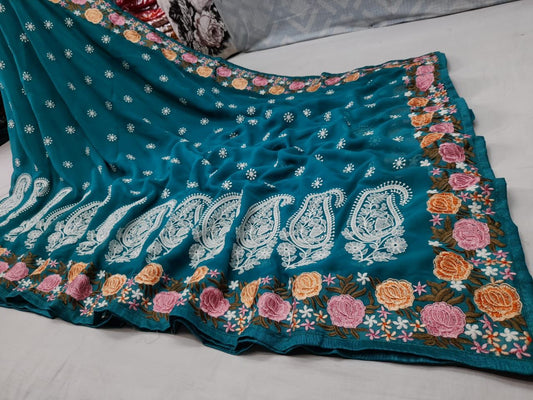 Pastel traditional gorgette saree