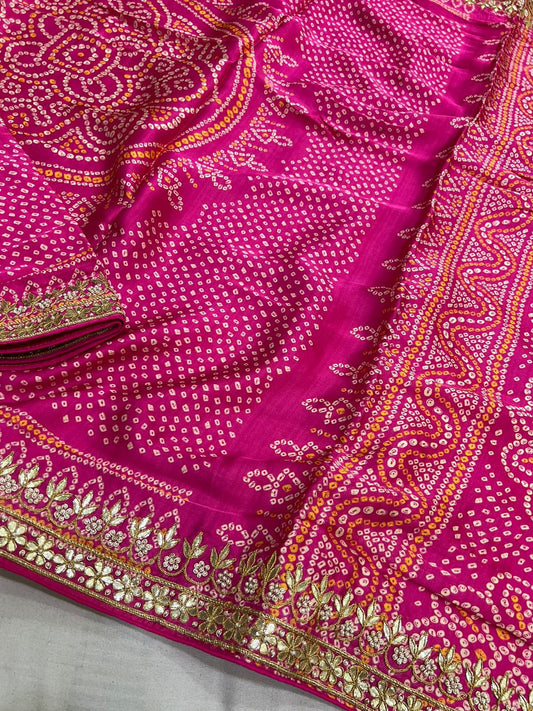 Pink gajji silk gottapatti saree