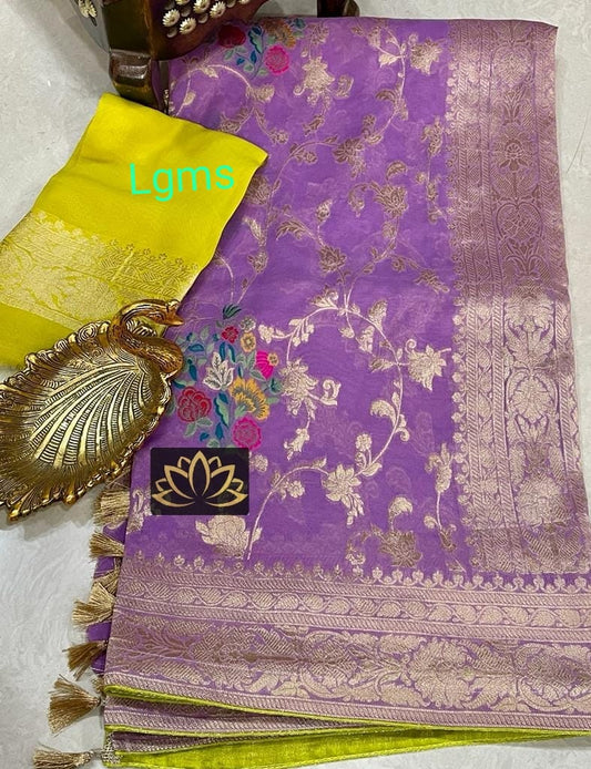 Floral khaddi gorgette saree