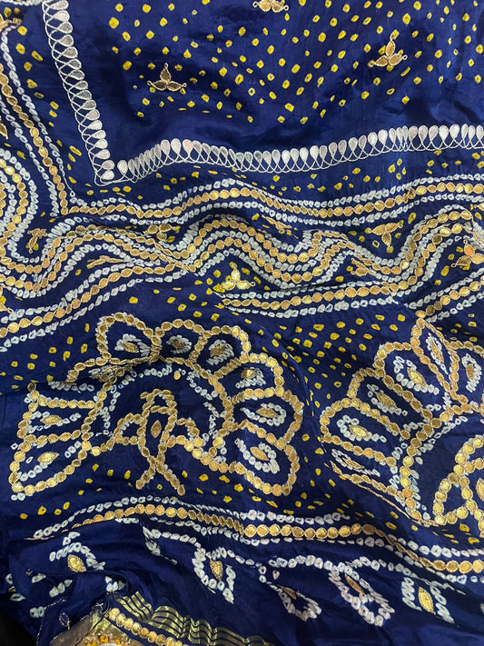 Royal blue bandhej Gajji silk Dupatta