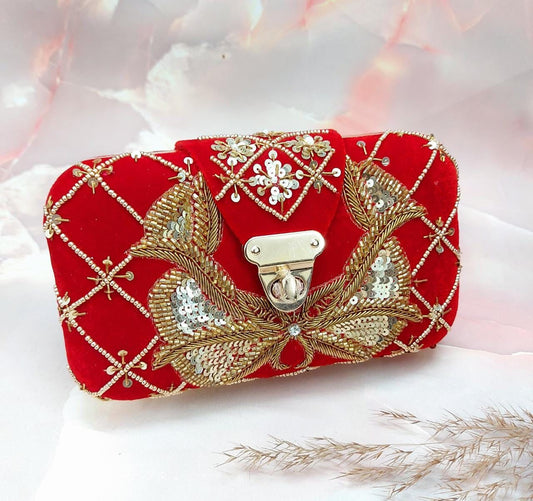 Red embroidered clutch Indian wedding purse bridal clutch bag women purse red purse