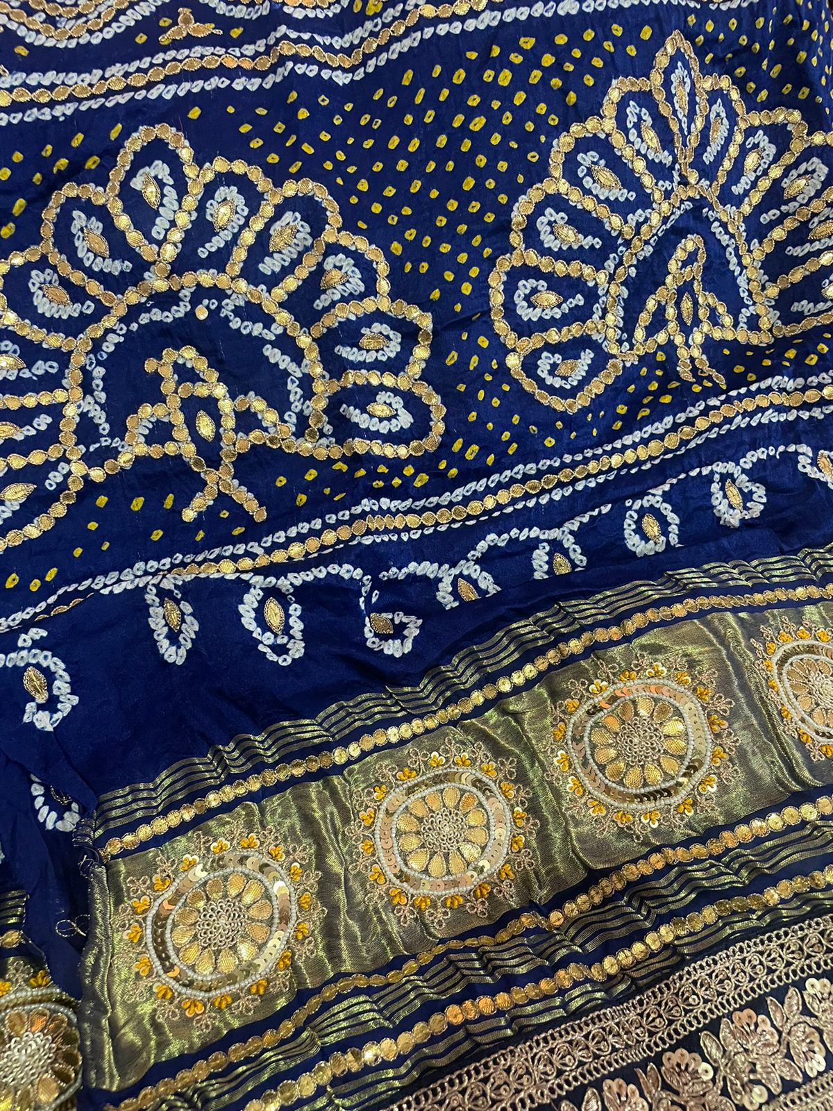 Royal blue bandhej Gajji silk Dupatta