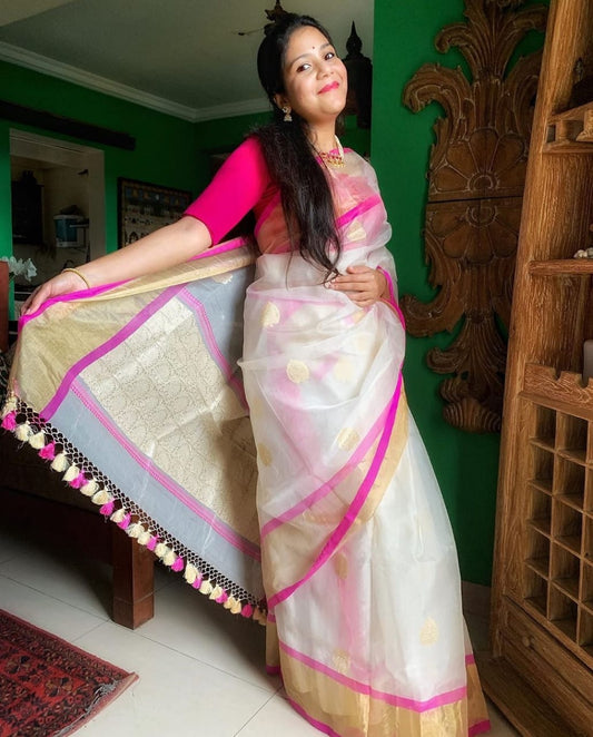 Roza banarsi Kora saree