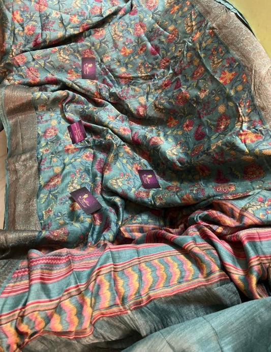Floral tussar saree partywear sarees Indian sari blouse