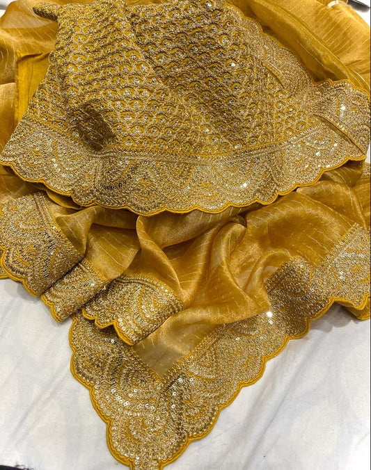 Striped kanjivaram inspired tissue saree