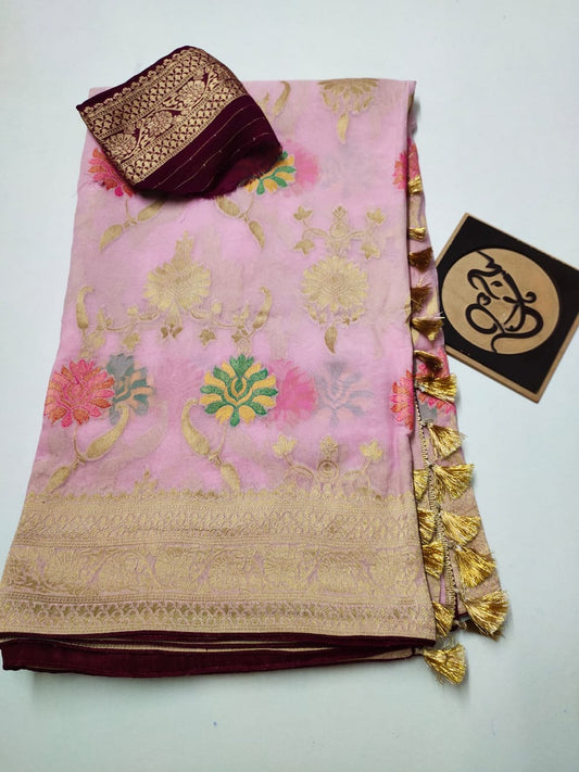 Floral banarsi gorgette saree