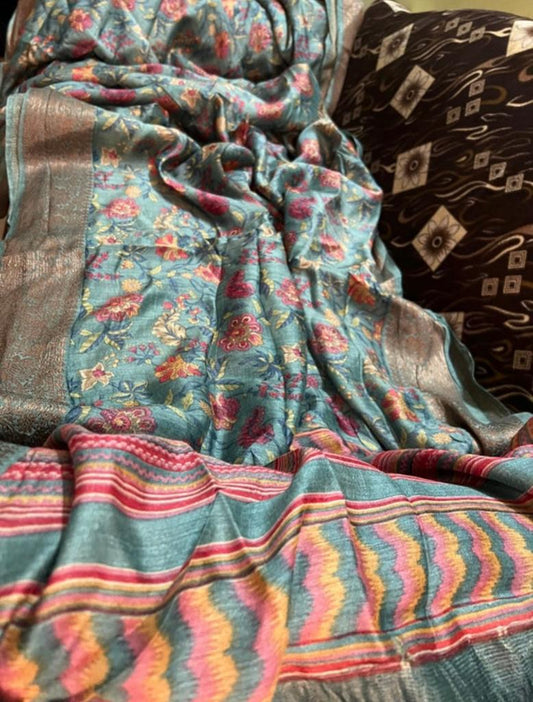 Floral tussar saree partywear sarees Indian sari blouse