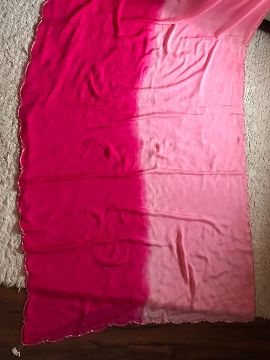Shaded pink crepe saree