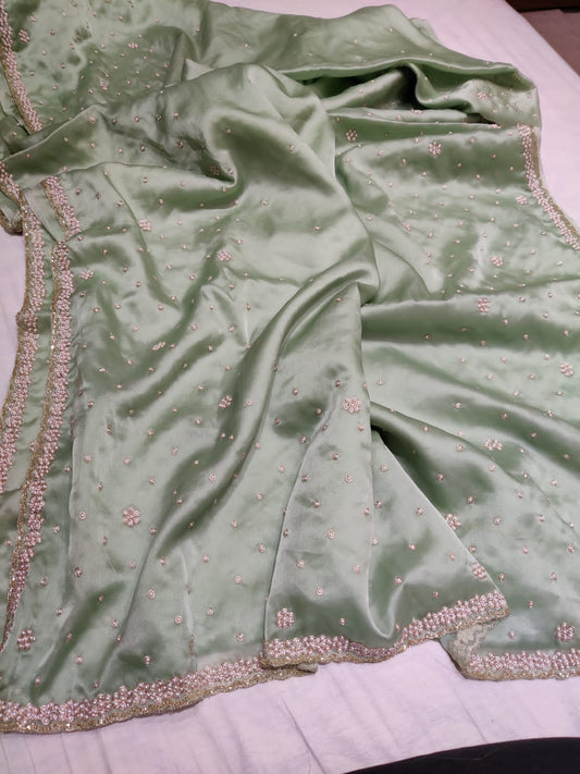 Pearl organza saree partywear saree woke sari blouse