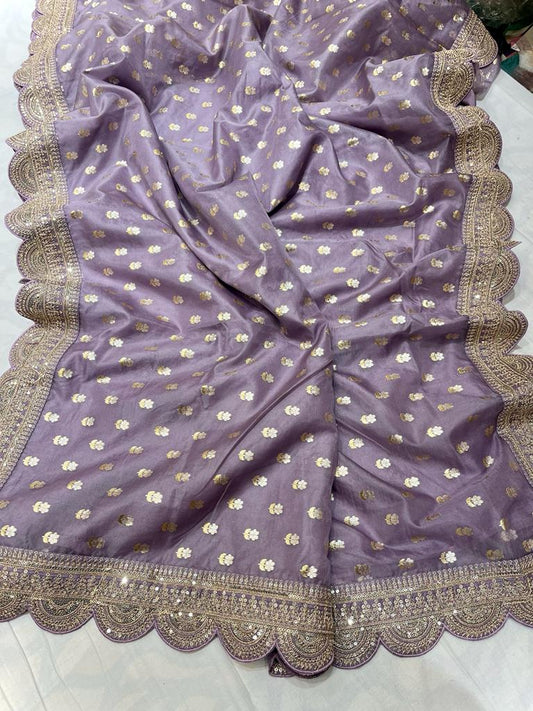 Scalloped weaving organza saree