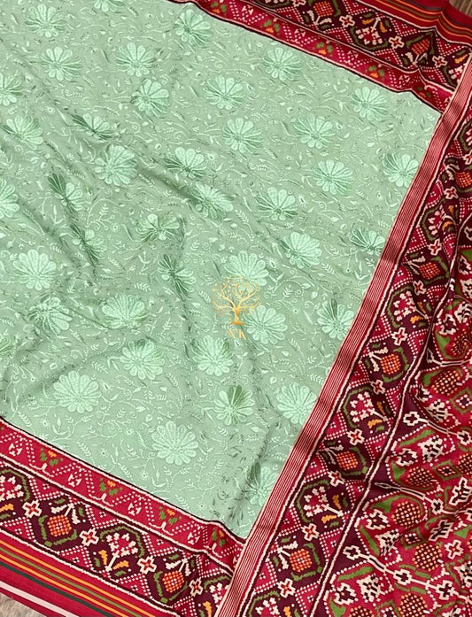 Chikankari patola mint gorgette saree