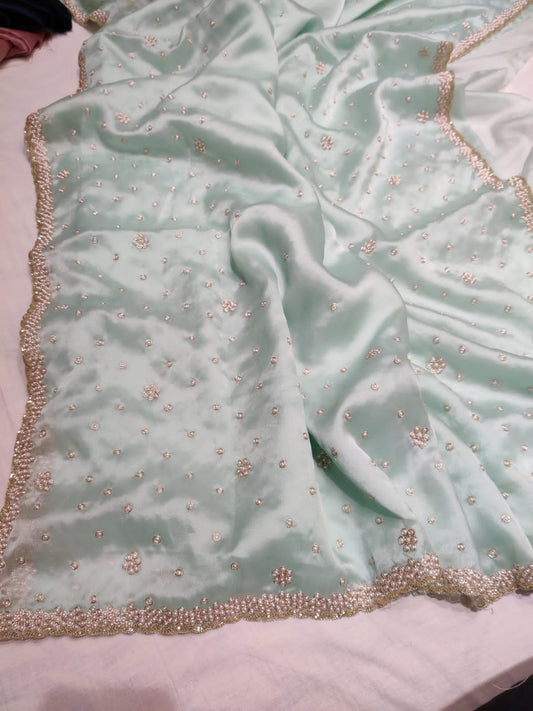 Pearl organza saree partywear saree woke sari blouse