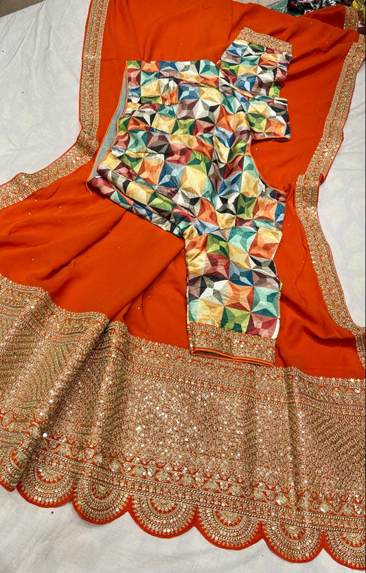 Leshi gorgette zardosi saree