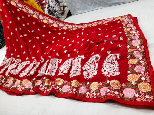 Pastel traditional gorgette saree