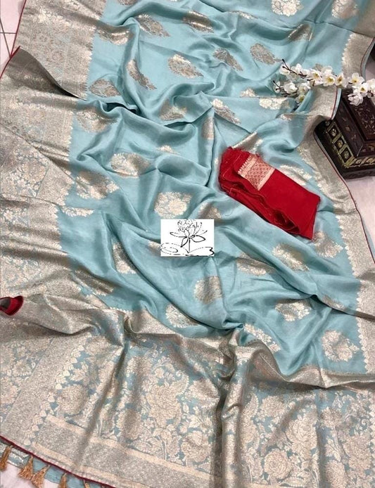 Aasmani moonga crepe saree