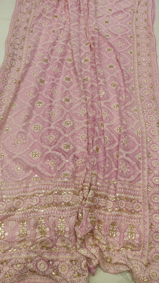 Reblia gorgette chikankari saree