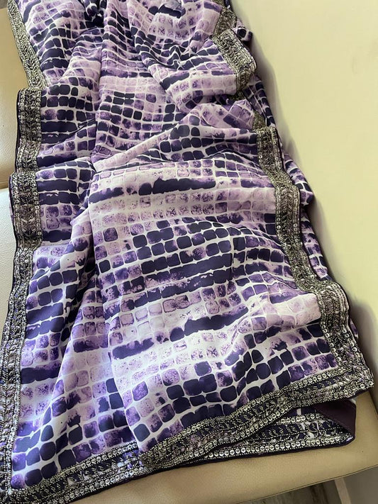 Satin marble print saree