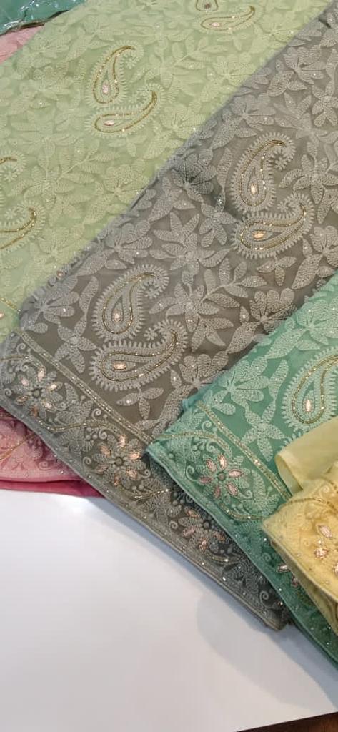 Handmade chikankari gottapatti saree