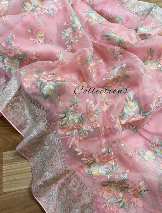 Pink floral organza sares