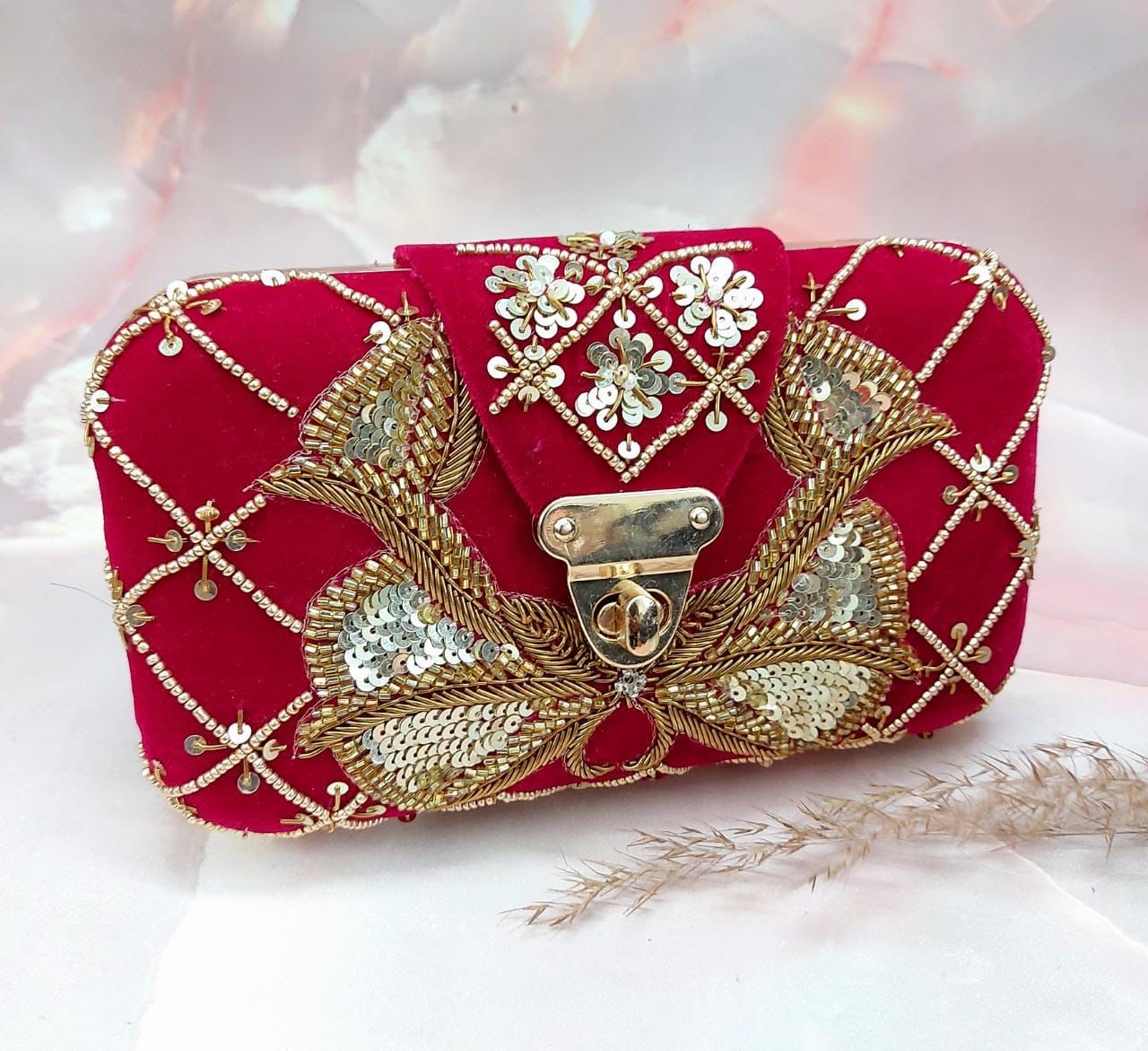 Red embroidered clutch Indian wedding purse bridal clutch bag women purse red purse
