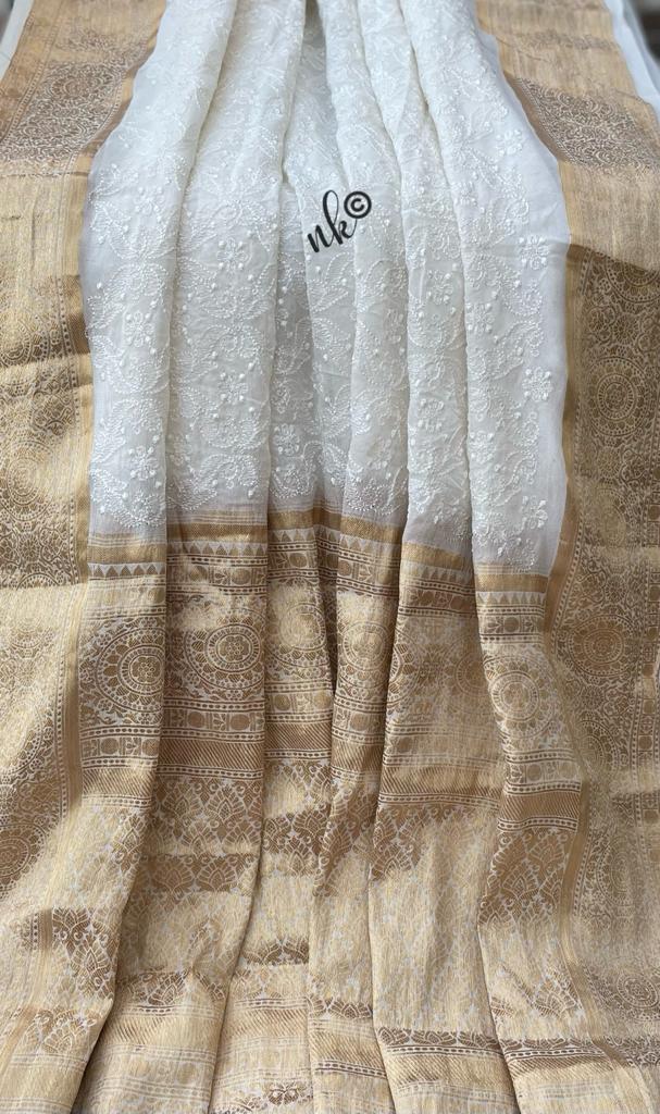 Liljie Khaddi chikankari saree