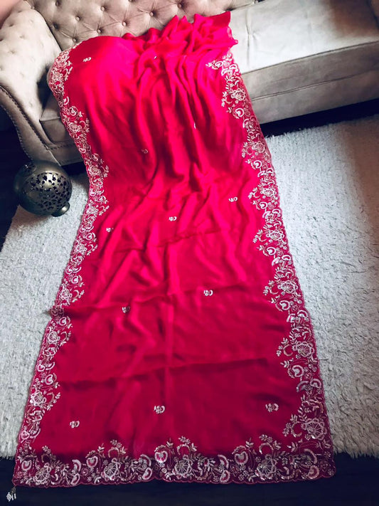 Hot pink organza saree