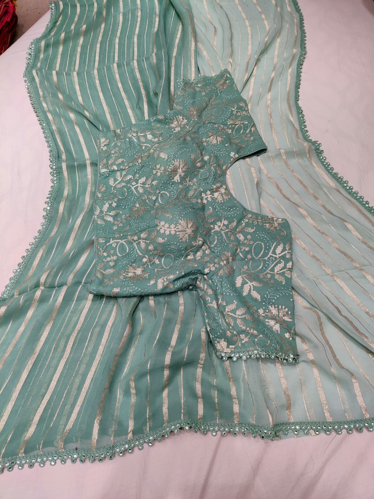 Shaded striped organza saree