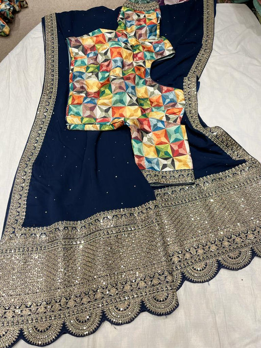 Leshi gorgette zardosi saree