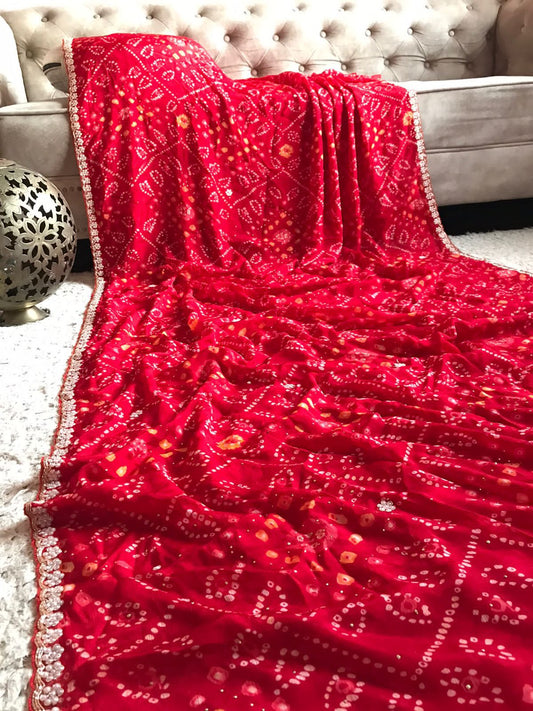 Roza bridal red bandhej saree