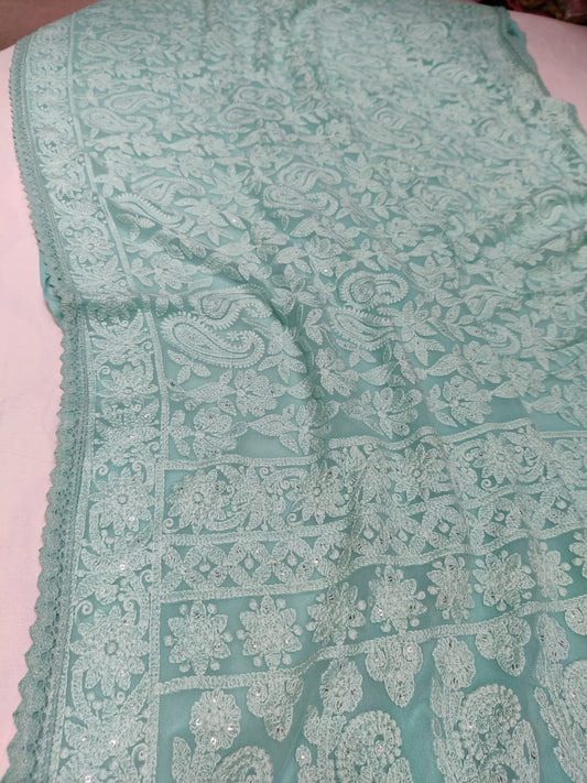Vani Chikankari gorgette saree