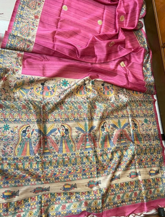 Pink Kalamkari saree linen sarees Indian heritage sari