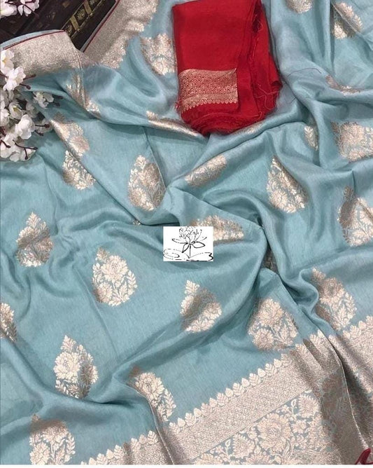 Aasmani moonga crepe saree