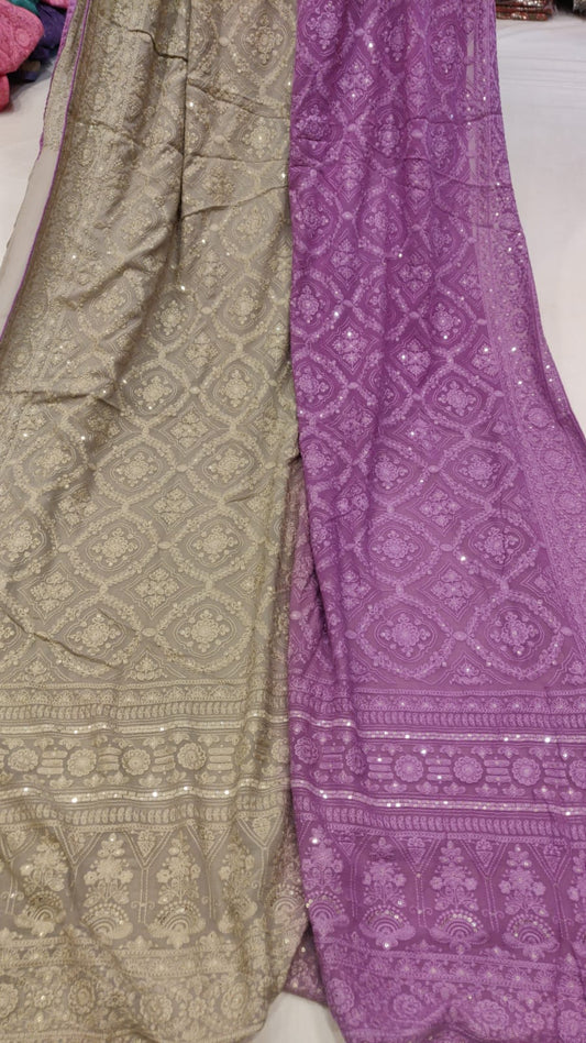 Dual shaded chikankari gorgette saree