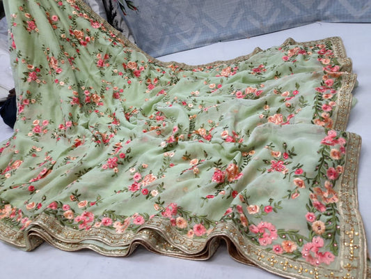 Misha chikankari gorgette saree