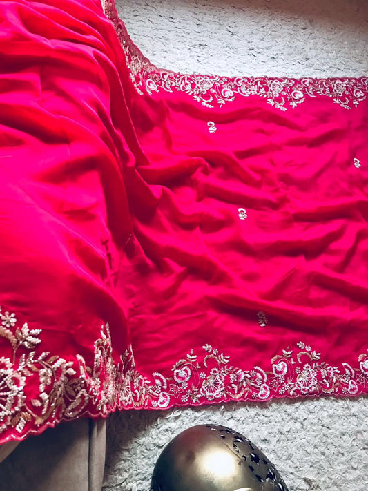 Hot pink organza saree