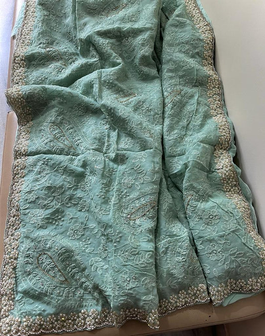 Pearl gorgette saree