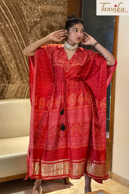 Red gajji silk kaftan