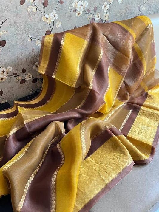 Multi striped kora saree