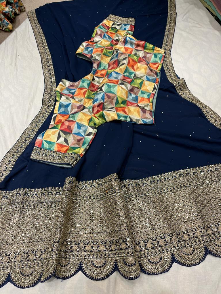 Leshi gorgette zardosi saree