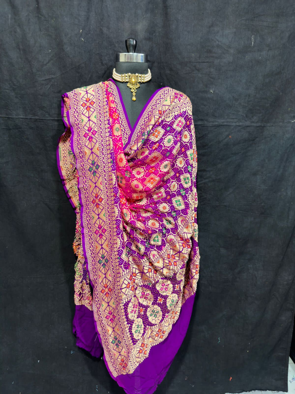 Jodha inspired bandhej gorgette Dupatta